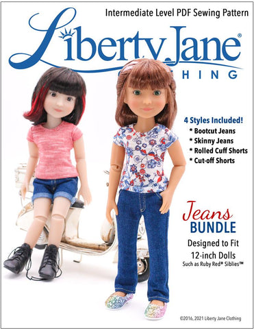 Liberty Jane Siblies Jeans Bundle Pattern For 12" Siblies Dolls Pixie Faire