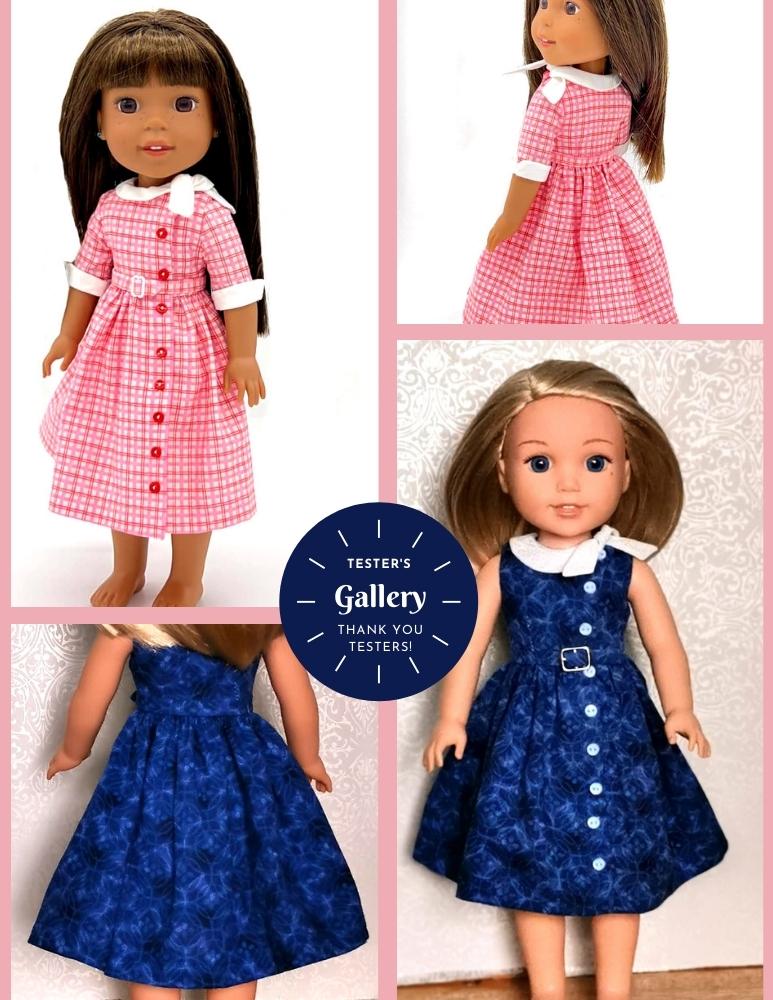 Keepers Dolly Duds Pixie Faire WellieWishers Side Tie Collar Dress 14.5" Doll Clothes Pattern Pixie Faire