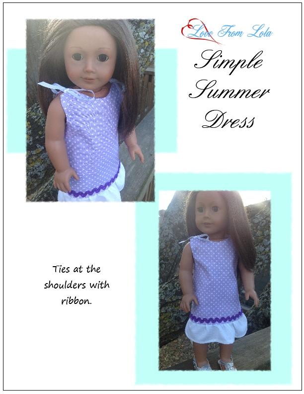 Love From Lola 18 Inch Modern Simple Summer Dress 18" Doll Clothes Pattern Pixie Faire