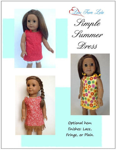 Love From Lola 18 Inch Modern Simple Summer Dress 18" Doll Clothes Pattern Pixie Faire