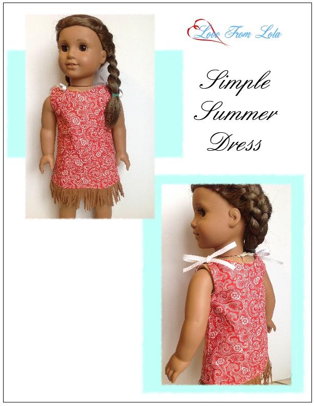 Love From Lola 18 Inch Modern Simple Summer Dress 18" Doll Clothes Pattern Pixie Faire