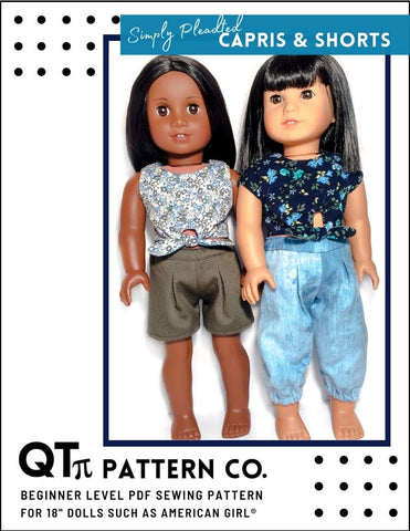 QTπ Pattern Co 18 Inch Modern Simply Pleated Capris and Shorts 18" Doll Clothes Pixie Faire