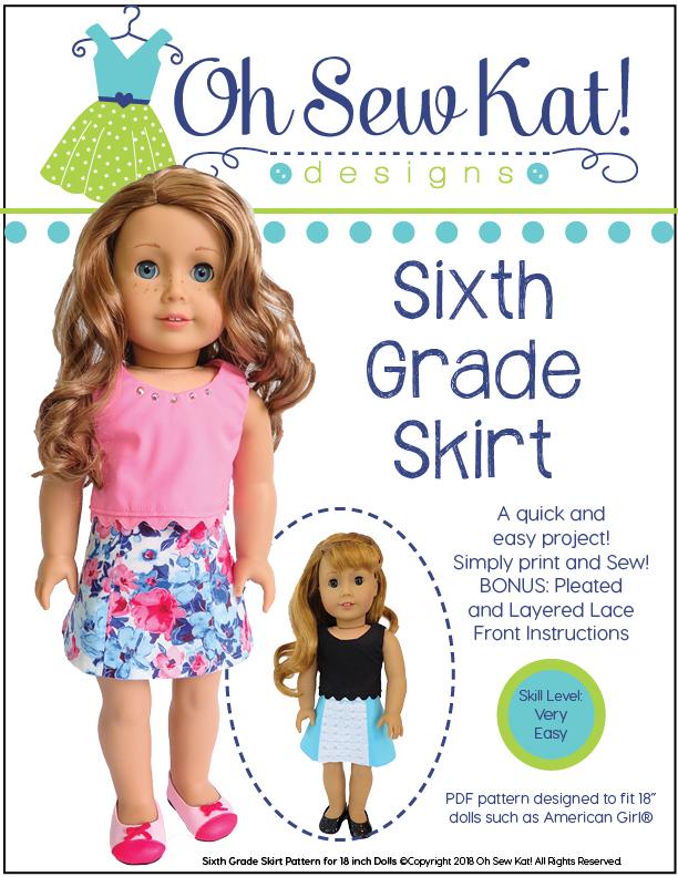 Oh Sew Kat 18 Inch Modern Sixth Grade Skirt 18" Doll Clothes Pattern Pixie Faire