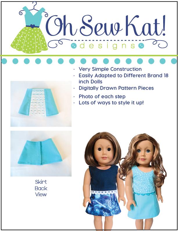 Oh Sew Kat 18 Inch Modern Sixth Grade Skirt 18" Doll Clothes Pattern Pixie Faire
