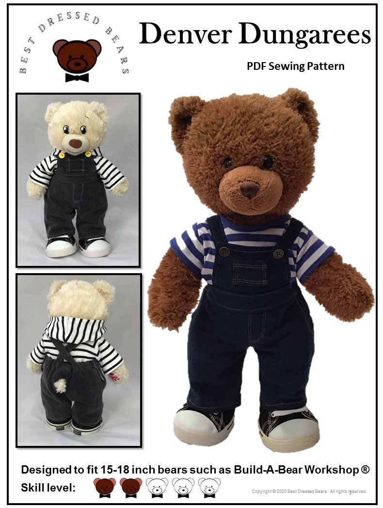 Best Dressed Bears Denver Dungarees Plush Toy Clothes Pattern 15 to 18