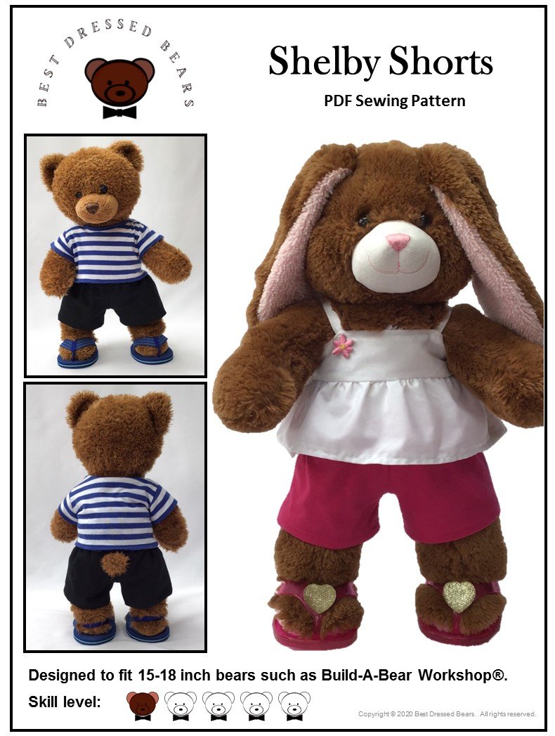 Best Dressed Bears Build-A-Bear Shelby Shorts Pattern for Build-A-Bear Dolls Pixie Faire