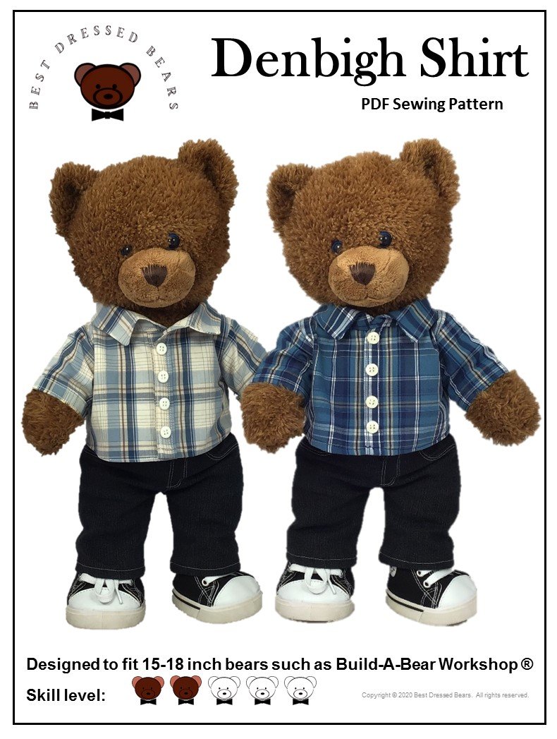 Best Dressed Bears Denbigh Shirt Plush Toy Clothes Pattern 15 to 18 inch Build-A-Bear® Bears sewing-patterns-for-build-a-bear-clothes-pin-cut-sew-studio