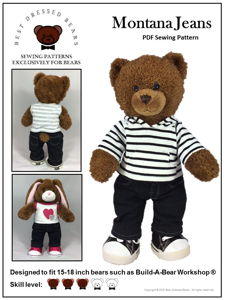 Best Dressed Bears Montana Jeans Plush Toy Clothes Pattern 15 to 18