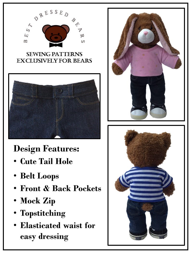 Best Dressed Bears Montana Jeans Plush Toy Clothes Pattern 15 to 18