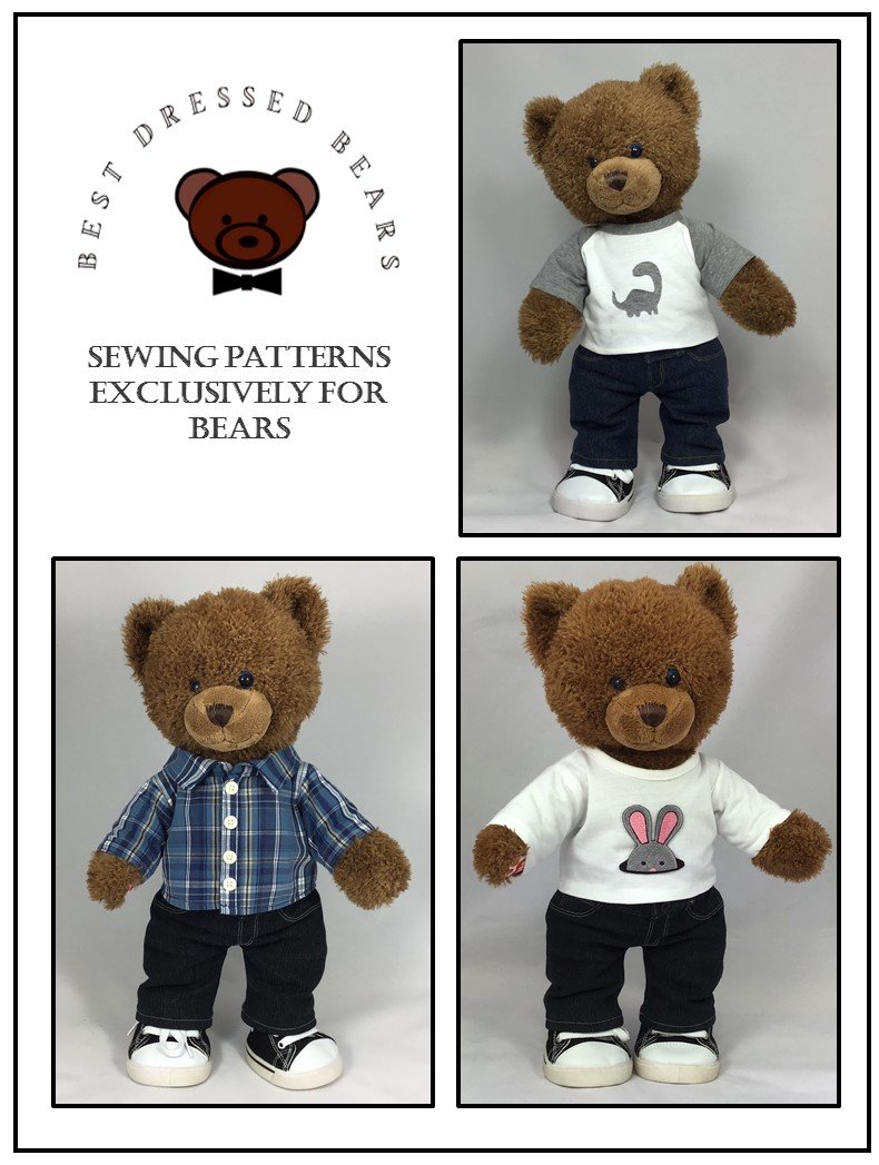 PYJAMAS / PAJAMAS Pjs PDF Pattern for Teddy Bear. Fits 15-18 Inch Bears  Such as Build a Bear. Teddy Bear Clothes Sewing Pattern Tutorial 