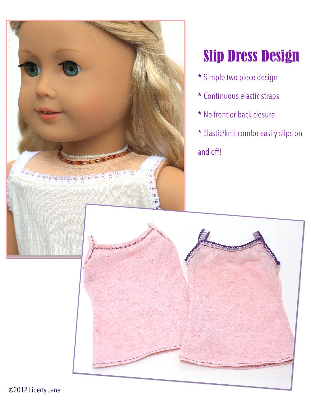 Liberty Jane 18 Inch Modern Slip Dress 18" Doll Clothes Pattern Pixie Faire