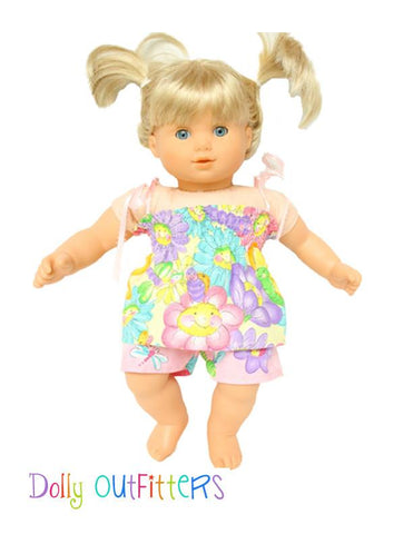 Dolly Outfitters 18 Inch Modern Smocked Sun Top and Shorts 15" and 18" Doll Clothes Pattern Pixie Faire