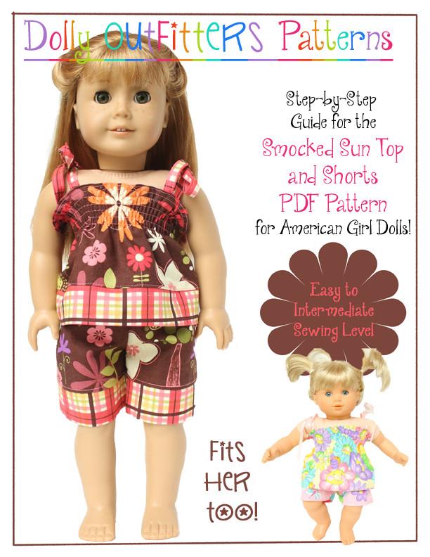 Dolly Outfitters 18 Inch Modern Smocked Sun Top and Shorts 15" and 18" Doll Clothes Pattern Pixie Faire