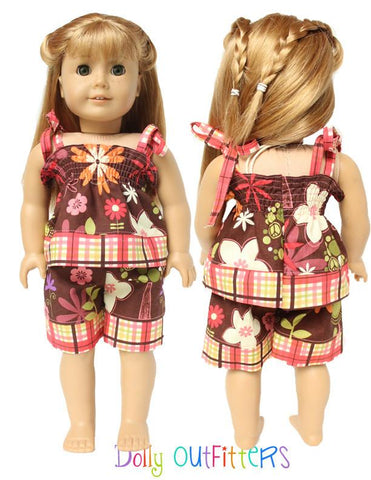 Dolly Outfitters 18 Inch Modern Smocked Sun Top and Shorts 15" and 18" Doll Clothes Pattern Pixie Faire