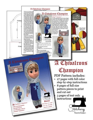 Stitchery By Snowflake Disney Animator A Chivalrous Champion 16" Doll Clothes Pattern for Disney Animators' Dolls Pixie Faire