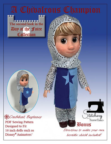 Stitchery By Snowflake Disney Animator A Chivalrous Champion 16" Doll Clothes Pattern for Disney Animators' Dolls Pixie Faire