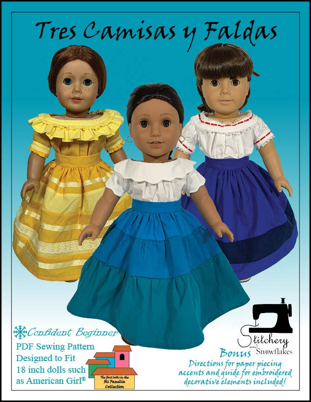 Stitchery By Snowflake 18 Inch Historical Tres Camisas y Faldas 18" Doll Clothes Pattern Pixie Faire