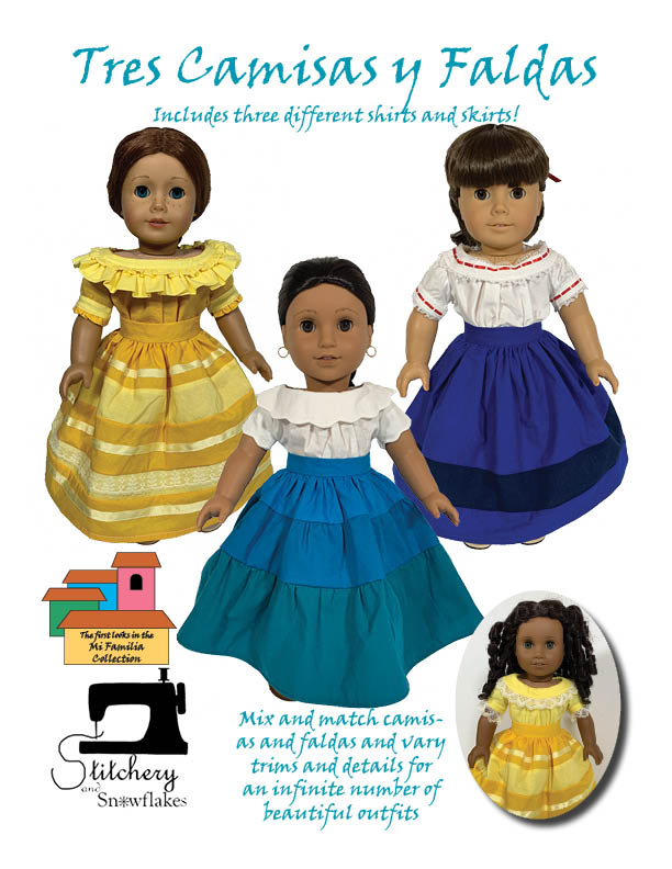 Stitchery By Snowflake 18 Inch Historical Tres Camisas y Faldas 18" Doll Clothes Pattern Pixie Faire
