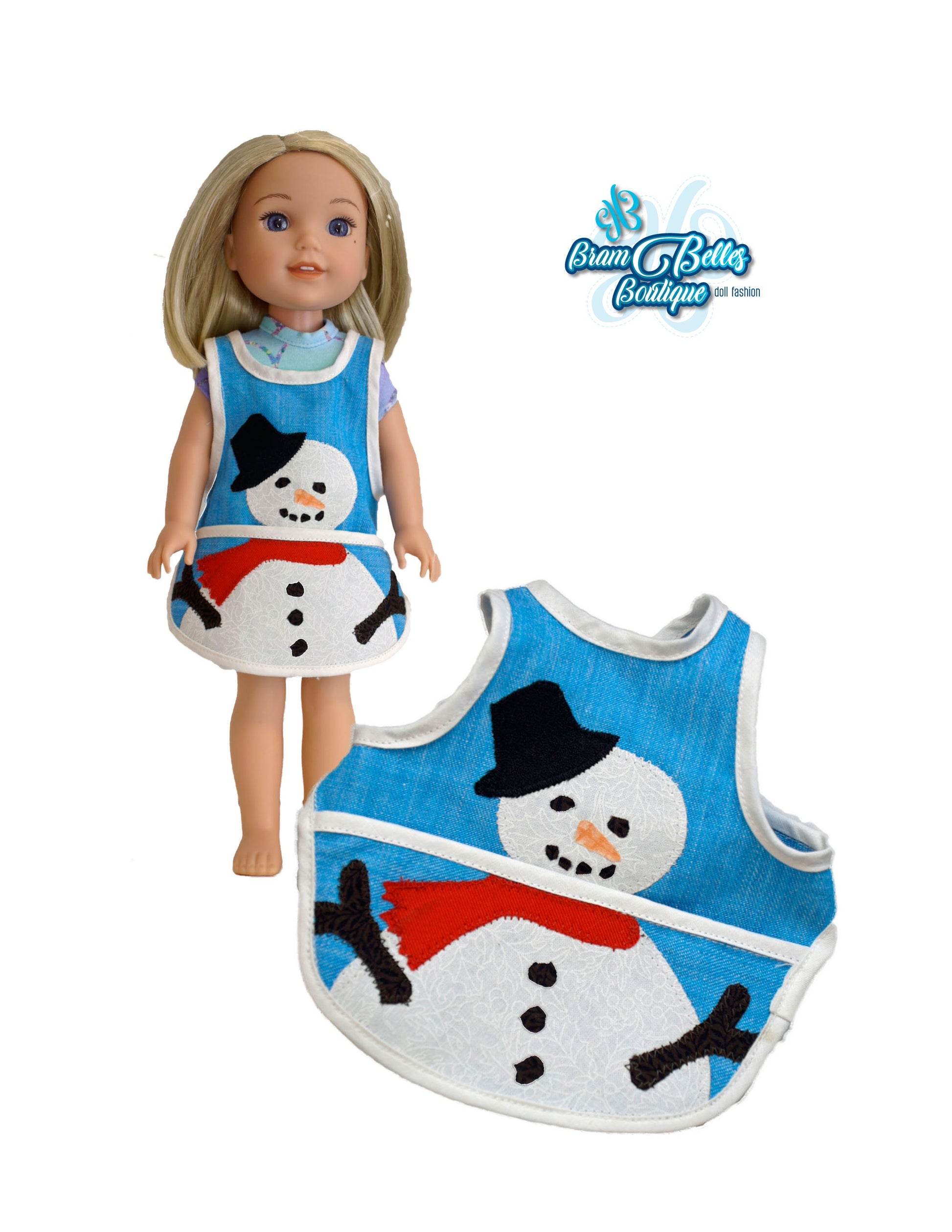 Brambelles boutique WellieWishers Criss Cross Christmas Apron 14-14.5" Doll Accessories Pattern Pixie Faire