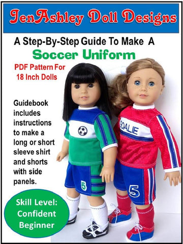 Jen Ashley Doll Designs 18 Inch Modern Soccer Uniform 18" Doll Clothes Pattern Pixie Faire