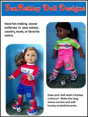 Jen Ashley Doll Designs 18 Inch Modern Soccer Uniform 18" Doll Clothes Pattern Pixie Faire