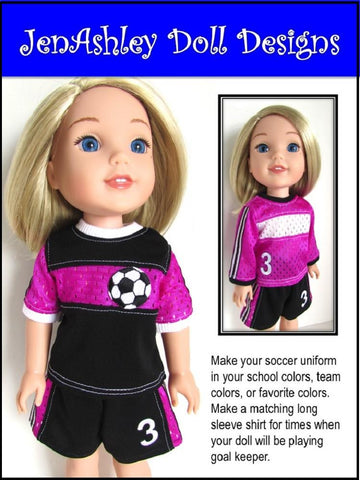 Jen Ashley Doll Designs WellieWishers Soccer Uniform 13-14.5" Doll Clothes Pattern Pixie Faire