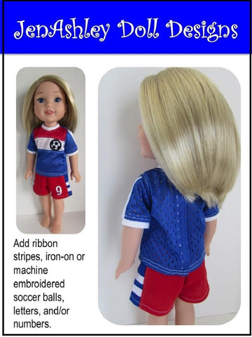 Jen Ashley Doll Designs WellieWishers Soccer Uniform 13-14.5" Doll Clothes Pattern Pixie Faire