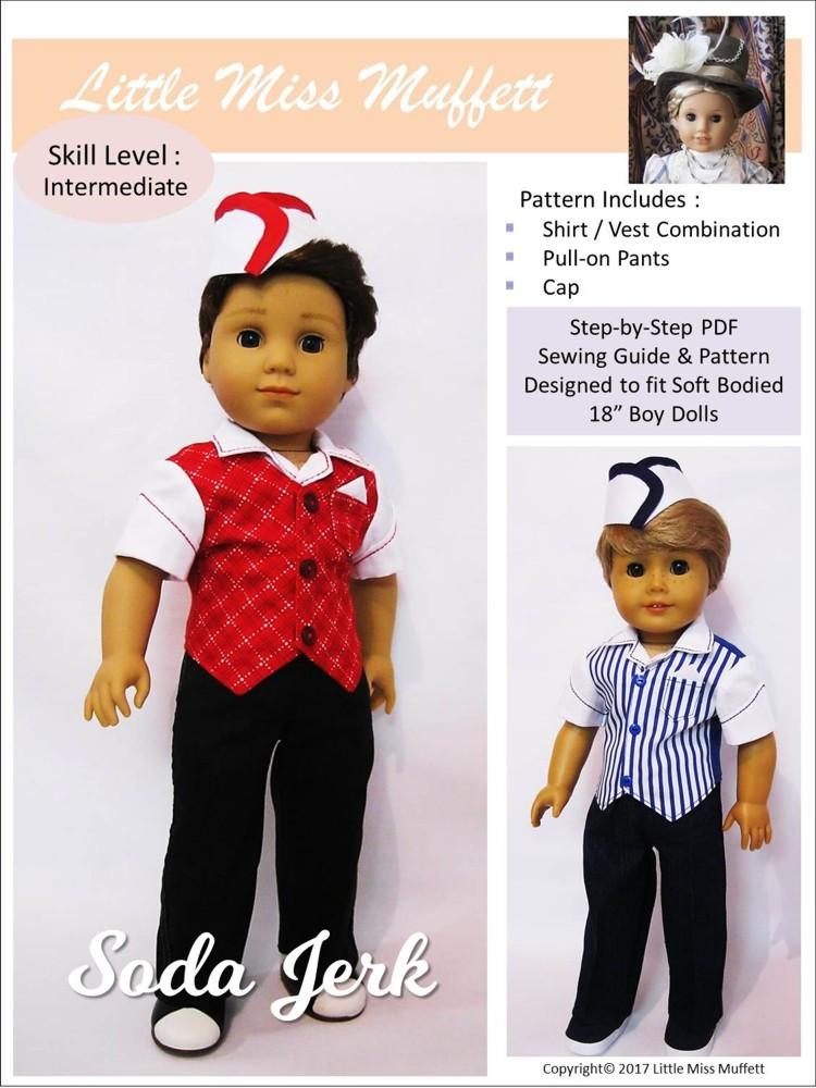 Little Miss Muffett 18 Inch Historical Soda Jerk 18" Doll Clothes Pattern Pixie Faire
