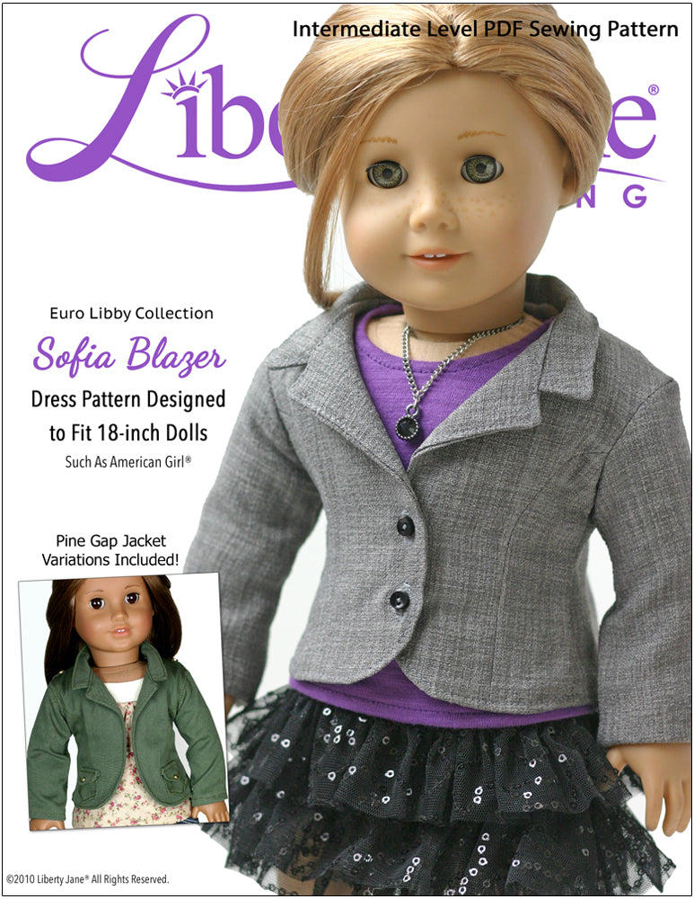 Liberty Jane 18 Inch Modern Sofia Blazer 18" Doll Clothes Pattern Pixie Faire