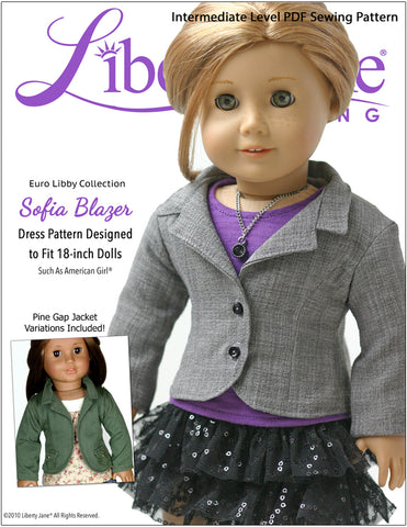 Liberty Jane 18 Inch Modern Sofia Blazer 18" Doll Clothes Pattern Pixie Faire