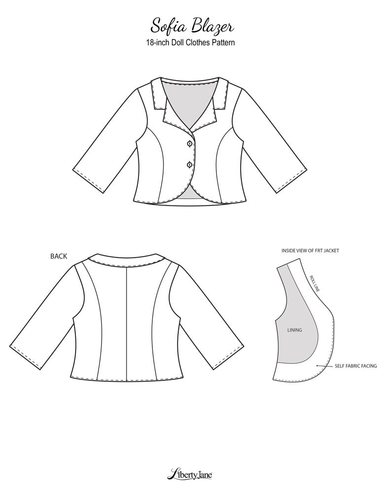 Liberty Jane 18 Inch Modern Sofia Blazer 18" Doll Clothes Pattern Pixie Faire