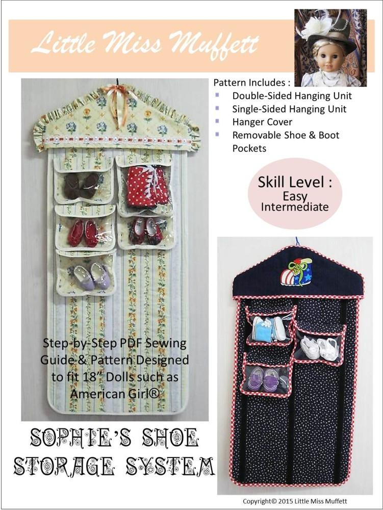 Little Miss Muffett Sophie s Shoe Storage System Doll Clothes Pattern 18 inch American Girl Dolls