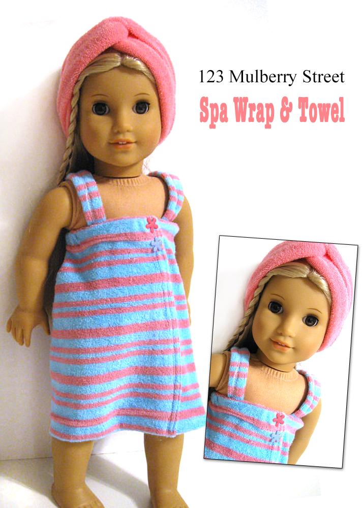 123 Mulberry Street 18 Inch Modern Spa Wrap & Towel 18" Doll Clothes Pattern Pixie Faire