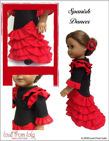 Love From Lola 18 Inch Modern Spanish Dancer 18" Doll Clothes Pattern Pixie Faire