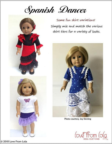 Love From Lola 18 Inch Modern Spanish Dancer 18" Doll Clothes Pattern Pixie Faire