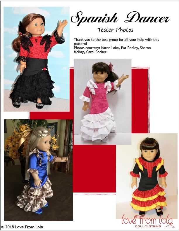 Love From Lola 18 Inch Modern Spanish Dancer 18" Doll Clothes Pattern Pixie Faire