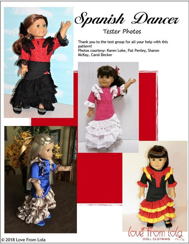 Love From Lola 18 Inch Modern Spanish Dancer 18" Doll Clothes Pattern Pixie Faire