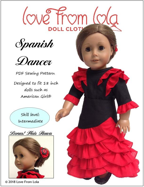Love From Lola 18 Inch Modern Spanish Dancer 18" Doll Clothes Pattern Pixie Faire