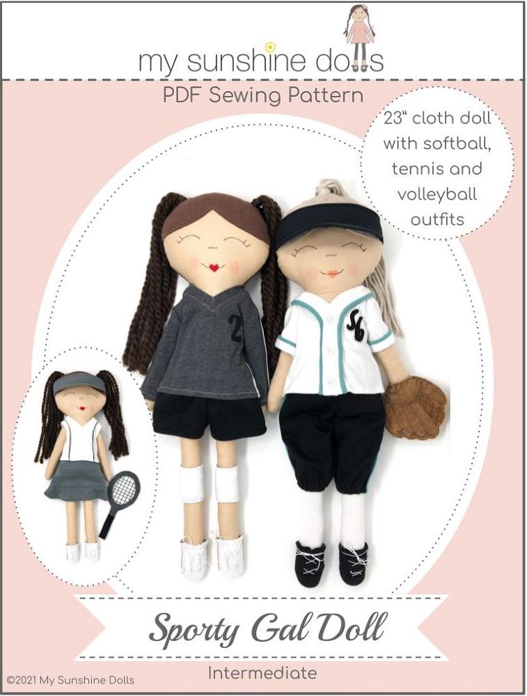 My Sunshine Dolls Cloth doll Sporty Gal Doll 23" Cloth Doll Pattern Pixie Faire