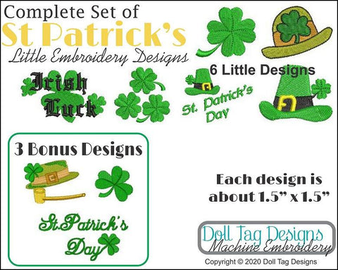 Doll Tag Clothing Machine Embroidery Design Saint Patrick's Little Machine Embroidery Designs Pixie Faire