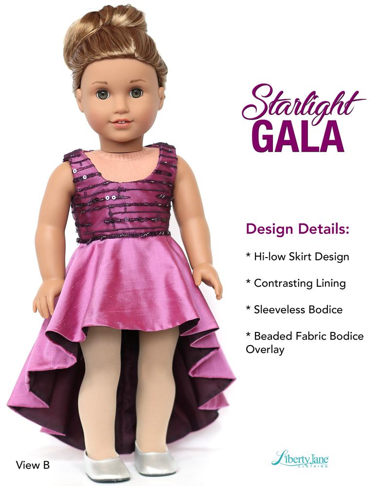 Liberty Jane 18 Inch Modern Starlight Gala Dress 18" Doll Clothes Pattern Pixie Faire