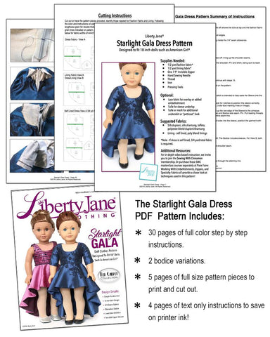 Liberty Jane 18 Inch Modern Starlight Gala Dress 18" Doll Clothes Pattern Pixie Faire