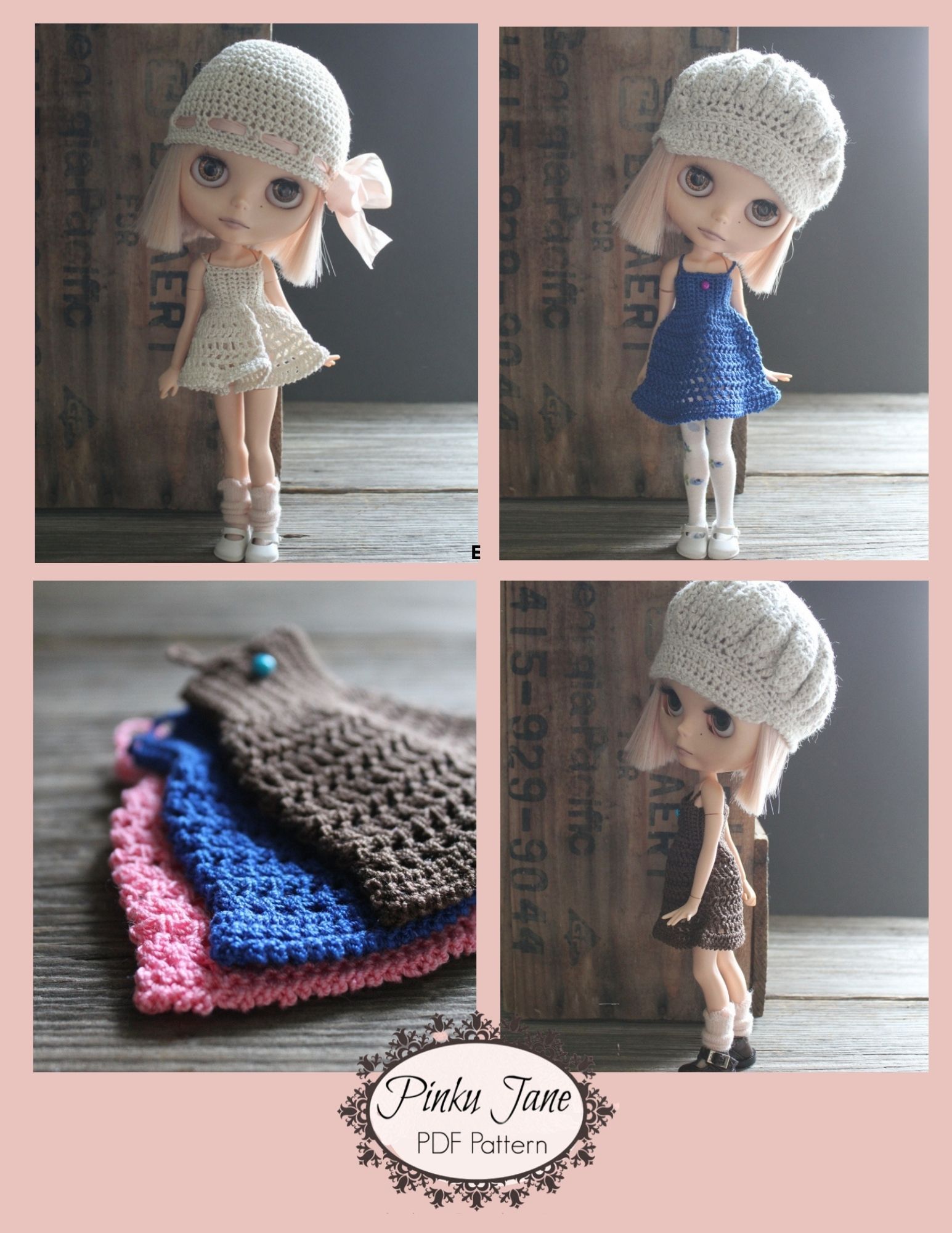 Pinku Jane Strappy Crochet Dress Doll Clothes Crochet Pattern For 12