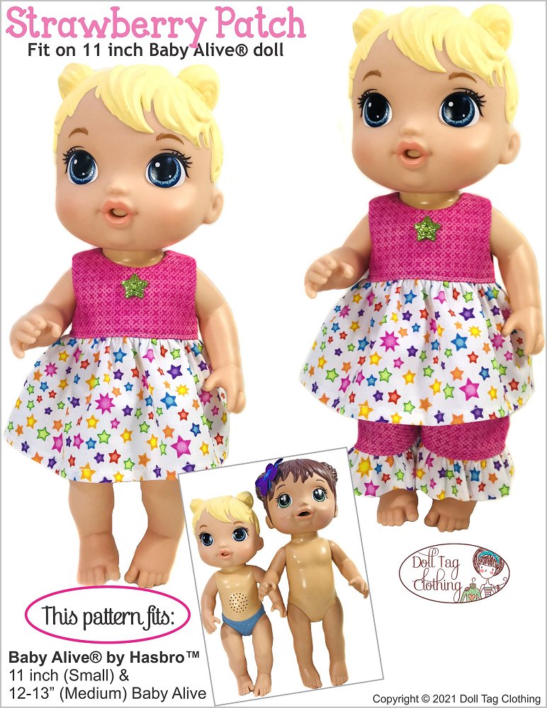 Doll Tag Clothing Baby Alive Doll Strawberry Patch Pattern for 12-13" Baby Alive Dolls Pixie Faire