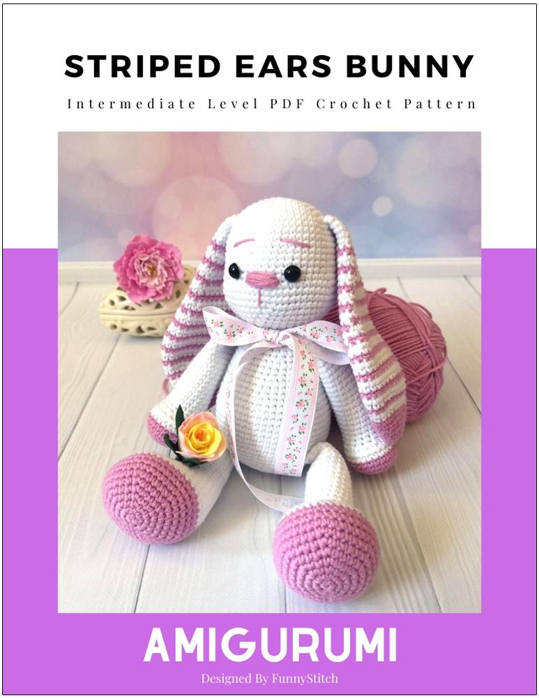 Funny Stitch Striped Ears Bunny Amigurumi PDF Crochet Pattern