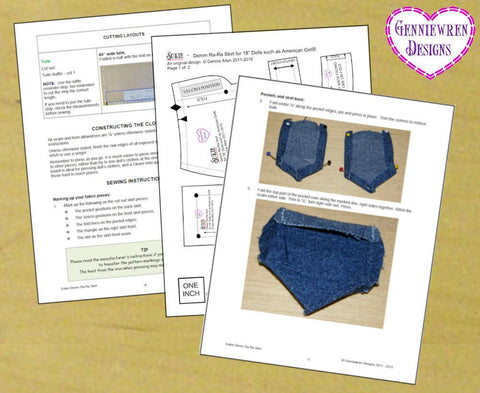 Genniewren 18 Inch Modern Sukie Denim Ra-Ra Skirt 18" Doll Clothes Pattern Pixie Faire