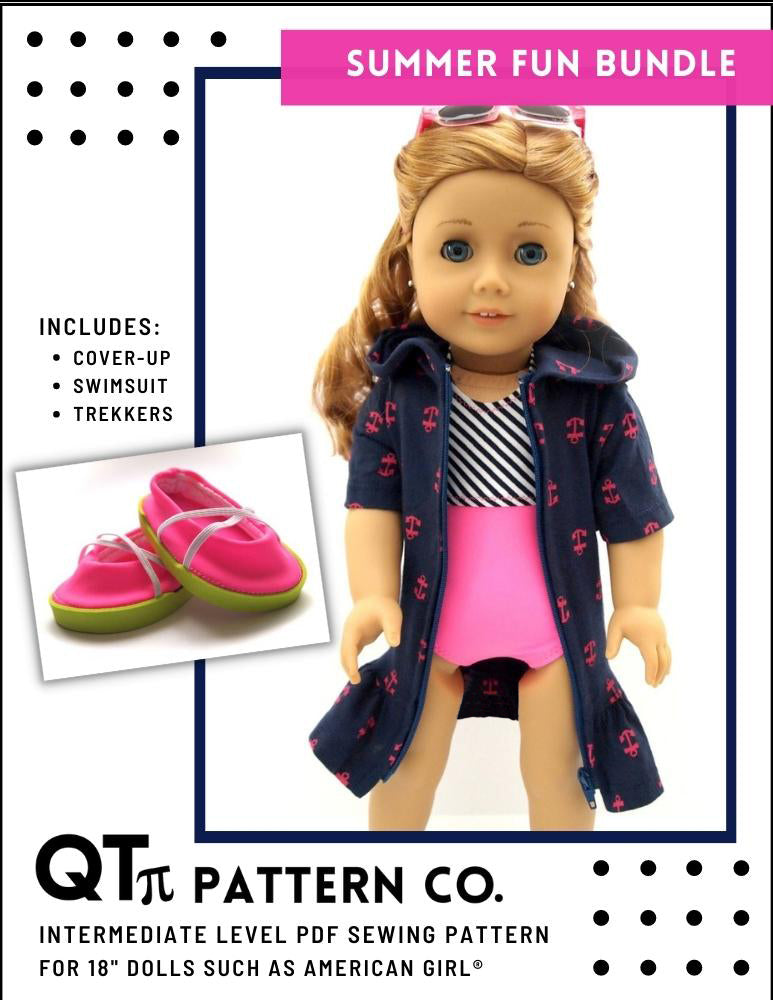 QTπ Pattern Co 18 Inch Modern Summer Fun Bundle 18" Doll Clothes Pattern Pixie Faire