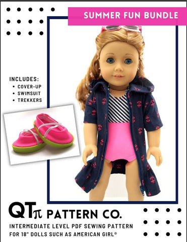 QTπ Pattern Co 18 Inch Modern Summer Fun Bundle 18" Doll Clothes Pattern Pixie Faire