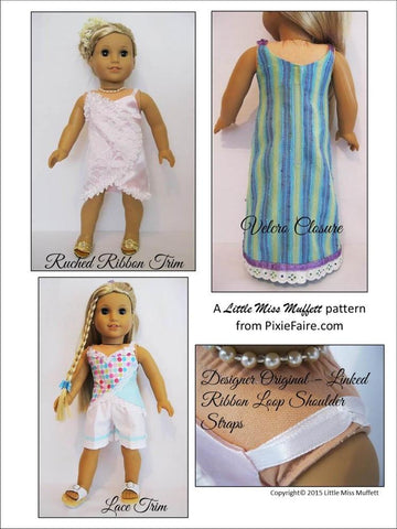 Little Miss Muffett 18 Inch Modern Summery Satin, Ribbon & Lace 18" Doll Clothes Pattern Pixie Faire