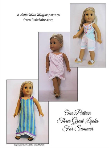 Little Miss Muffett 18 Inch Modern Summery Satin, Ribbon & Lace 18" Doll Clothes Pattern Pixie Faire